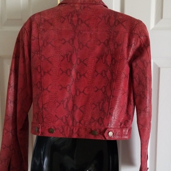 Leather Snake Print Cropped Jacket M - Picture 5 of 6